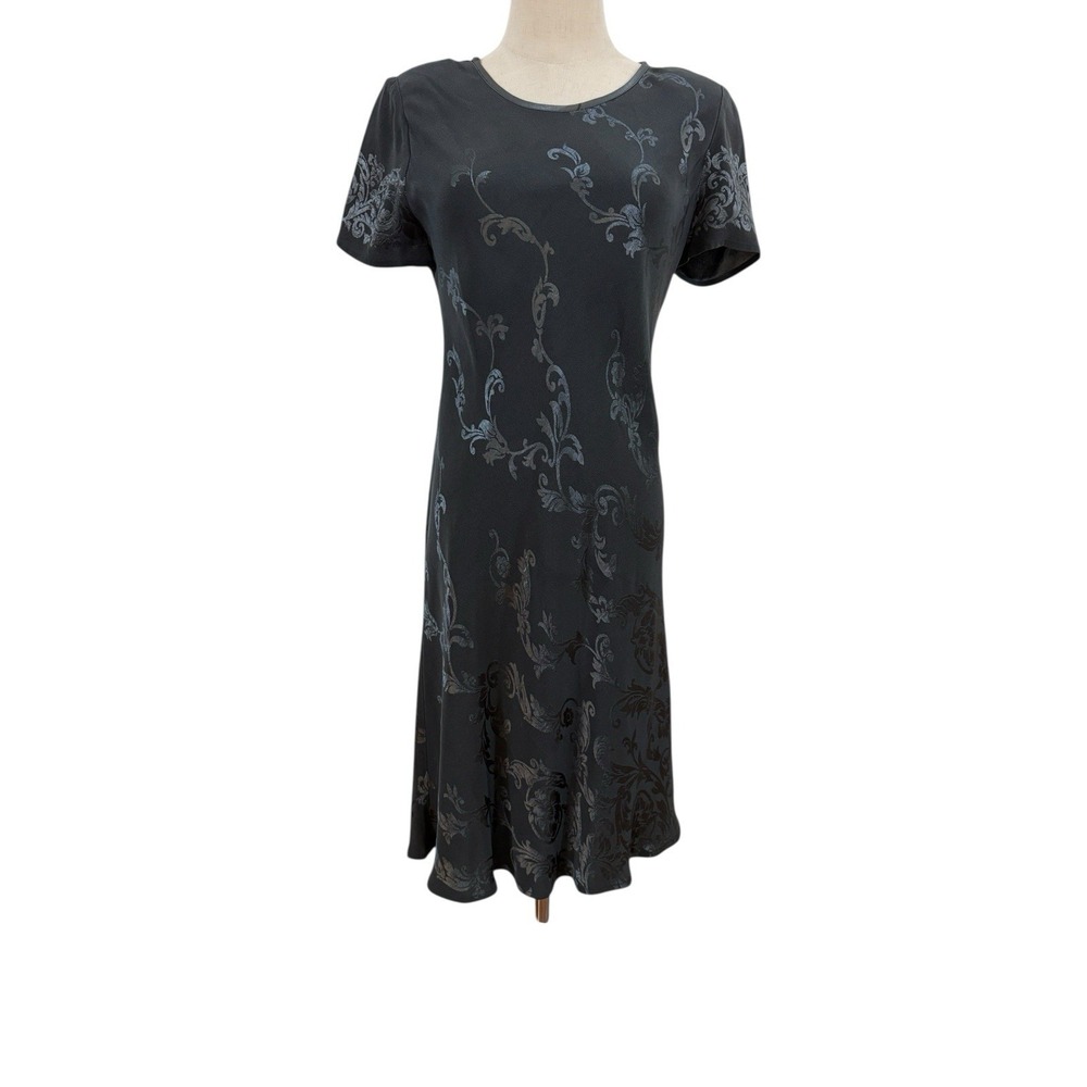 Vtg 90s Carole Little Grey Jacquard Scroll Dress Sz 8‎ Buffy Goth Whimsy Y2K
